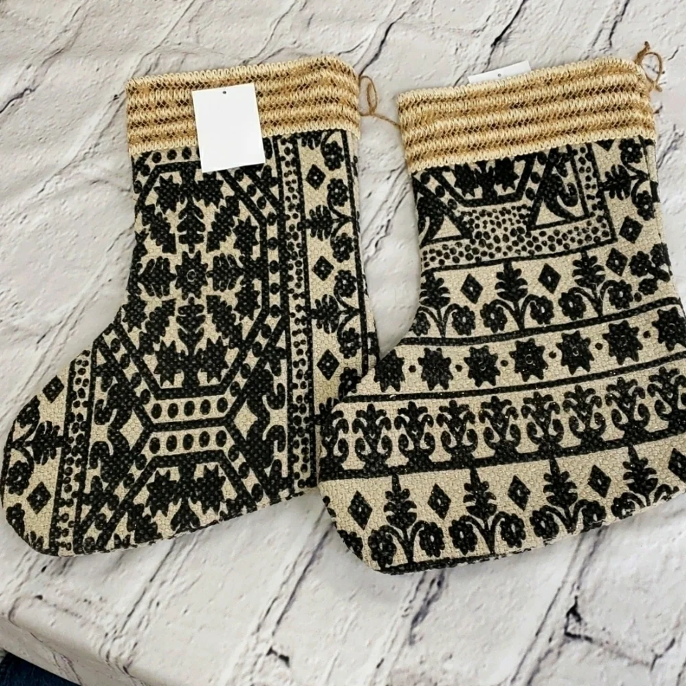Boho NWT Christmas Stockings. Black & Cream 100% Cotton Washable Price Firm! - Picture 2 of 7